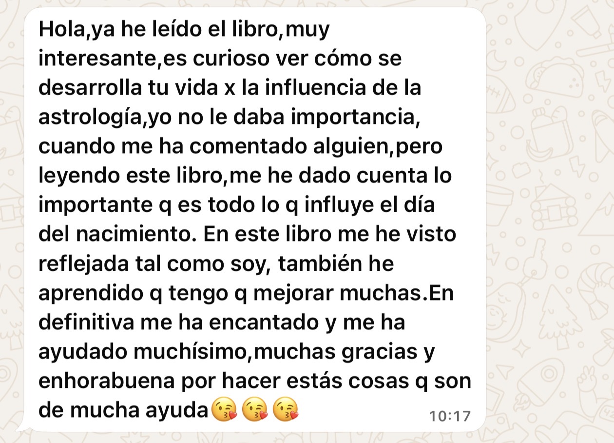 Testimonio de María Ángeles por WhatsApp sobre su libro personalizado de carta natal